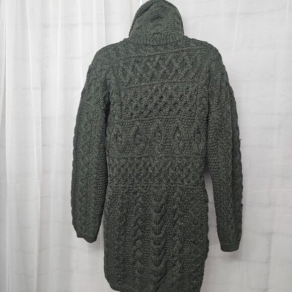 Aran Sweater Market Green Wool Cardigan Preppy Cabin Winter Irish S - Picture 7 of 12
